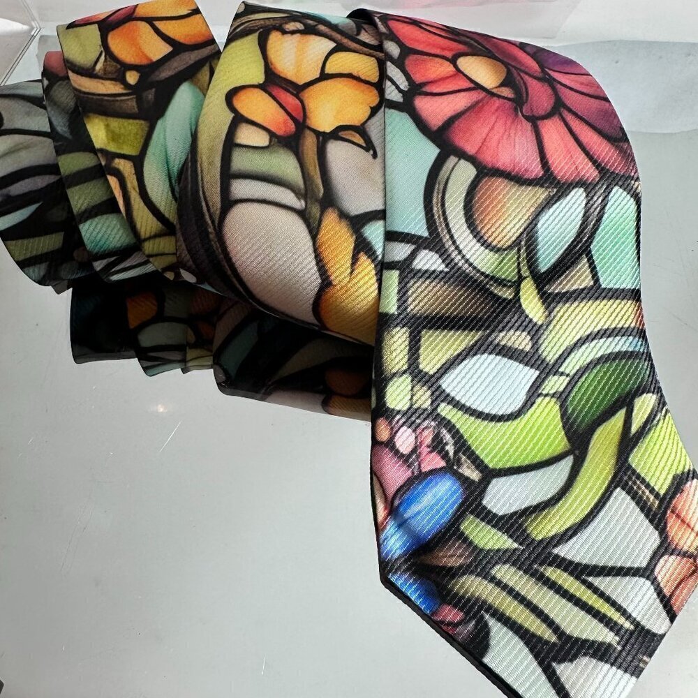 Stained Glass Tie Retro Designer Menswear Necktie Floral Art Nouveau Gift Deco